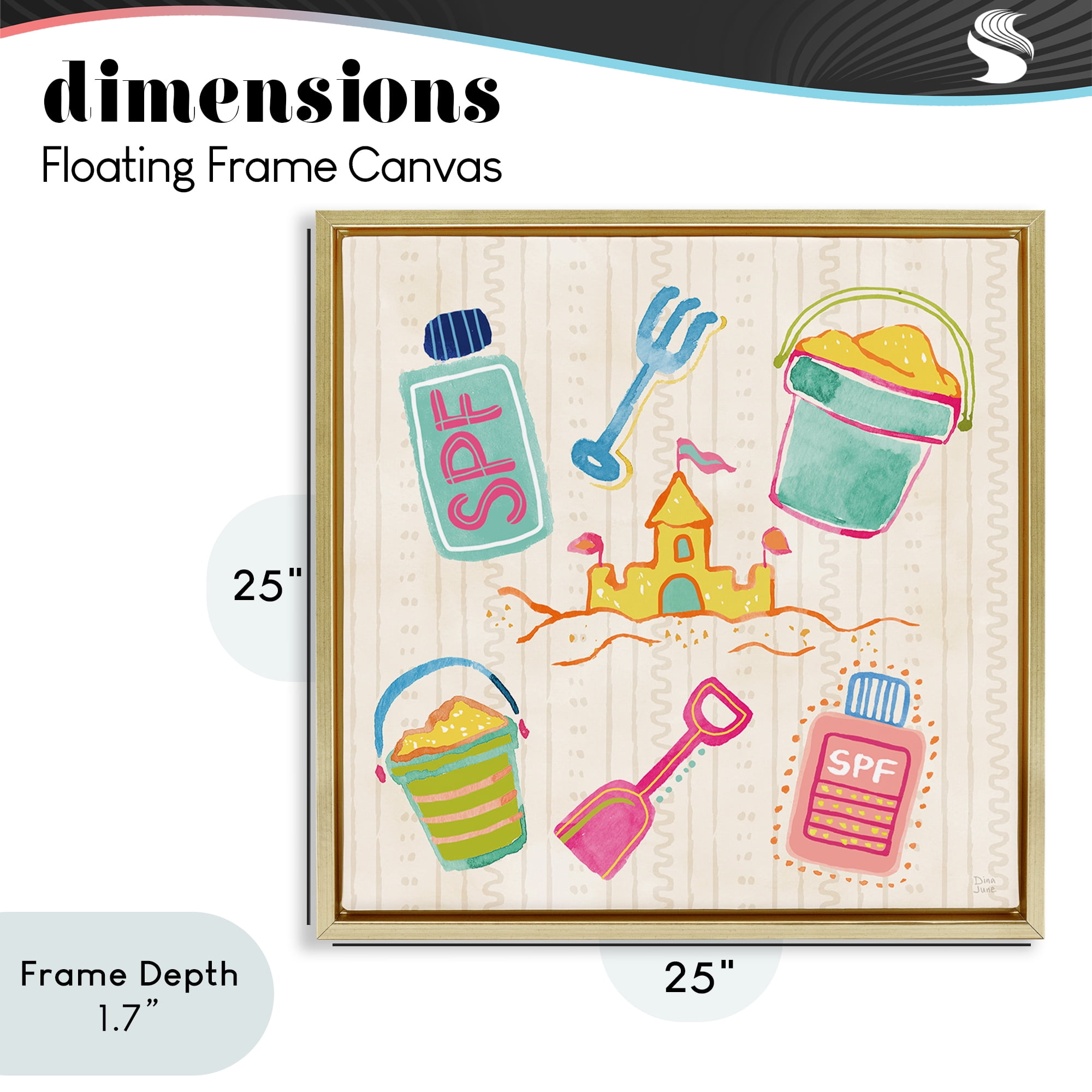 Stupell Industries Fun In The Sun Beach Pails Gold Framed Floater Canvas Wall Art, design by Dina June
