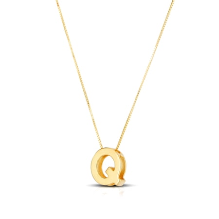 14k Yellow Gold Polished Letter Name Personalized Monogram Initial-q Necklace With Lobster Clasp 18 Inch Pendant Necklac