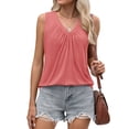 thumbnail image 4 of MOSHU V Neck Tank Tops for Women Flowy Pleated Sleeveless Shirts Loose Fit Plus Size Women Tops Dressy Curved Hem Summer Tops, 4 of 12