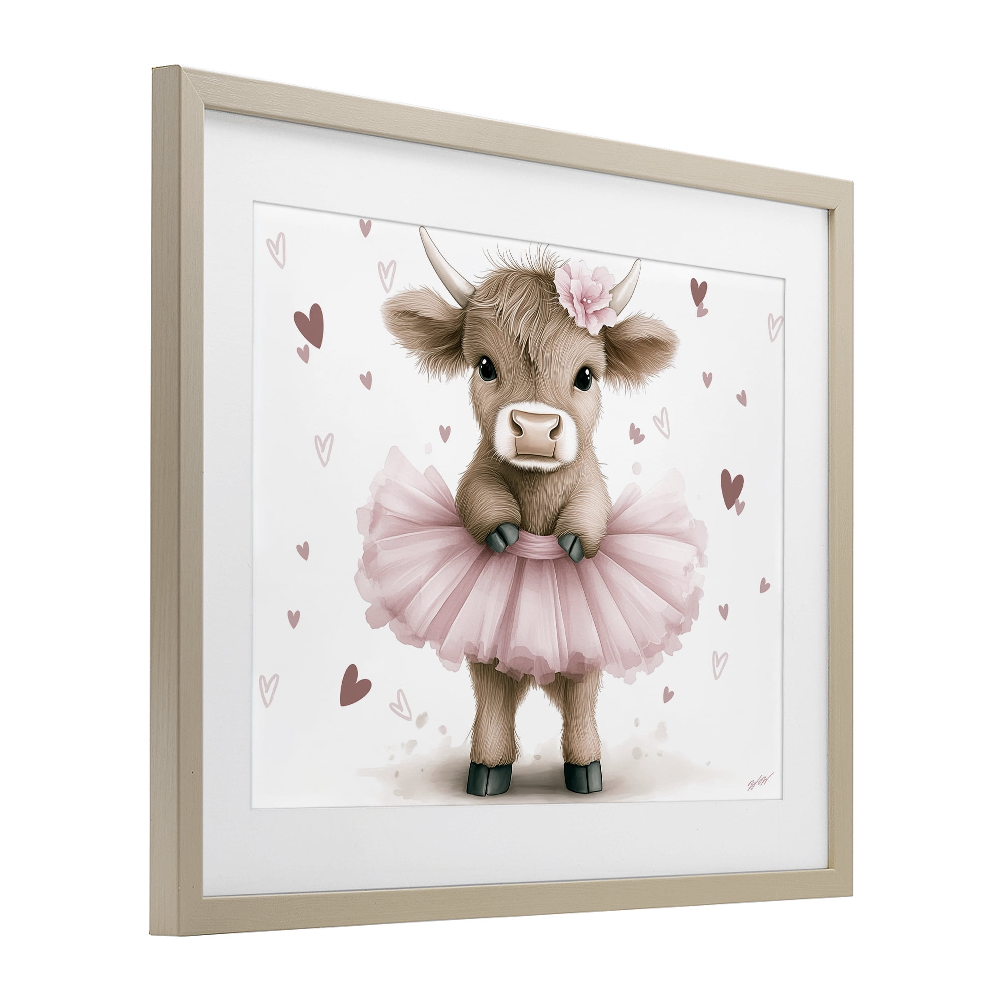 Stupell Industries Baby Calf with Tutu Birch Framed Print Under Glass, design by Whimsical Wonders
