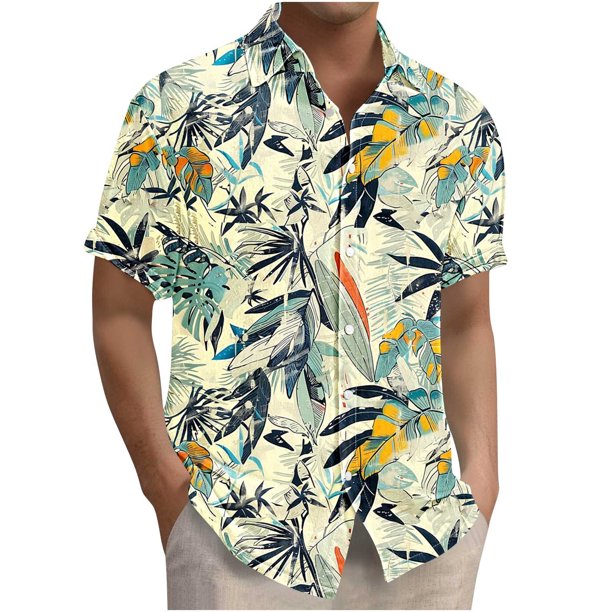 Blusa y camisa de manga corta con cuello vuelto para hombre, camisa hawaiana informal con estampado floral, camisa de manga corta con solapa, blusa, camisa de poliéster para hombre