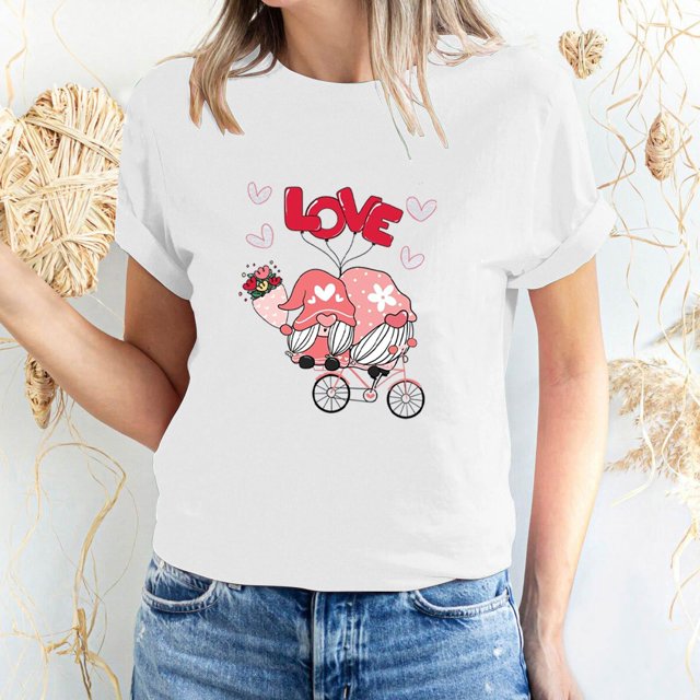 Meichang Hauts de Vacances pour Femmes T-Shirt de la Saint-Valentin Mignon Cœur Graphique T-Shirts Mignons Hauts de Vacances T-Shirts Manches Courtes Col Rond Mode 2025
