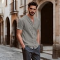 thumbnail image 6 of Gaukiv Men's Shirts Band Collar Short Sleeve Linen Blouses Casual Tops Gray 2XL, 6 of 6