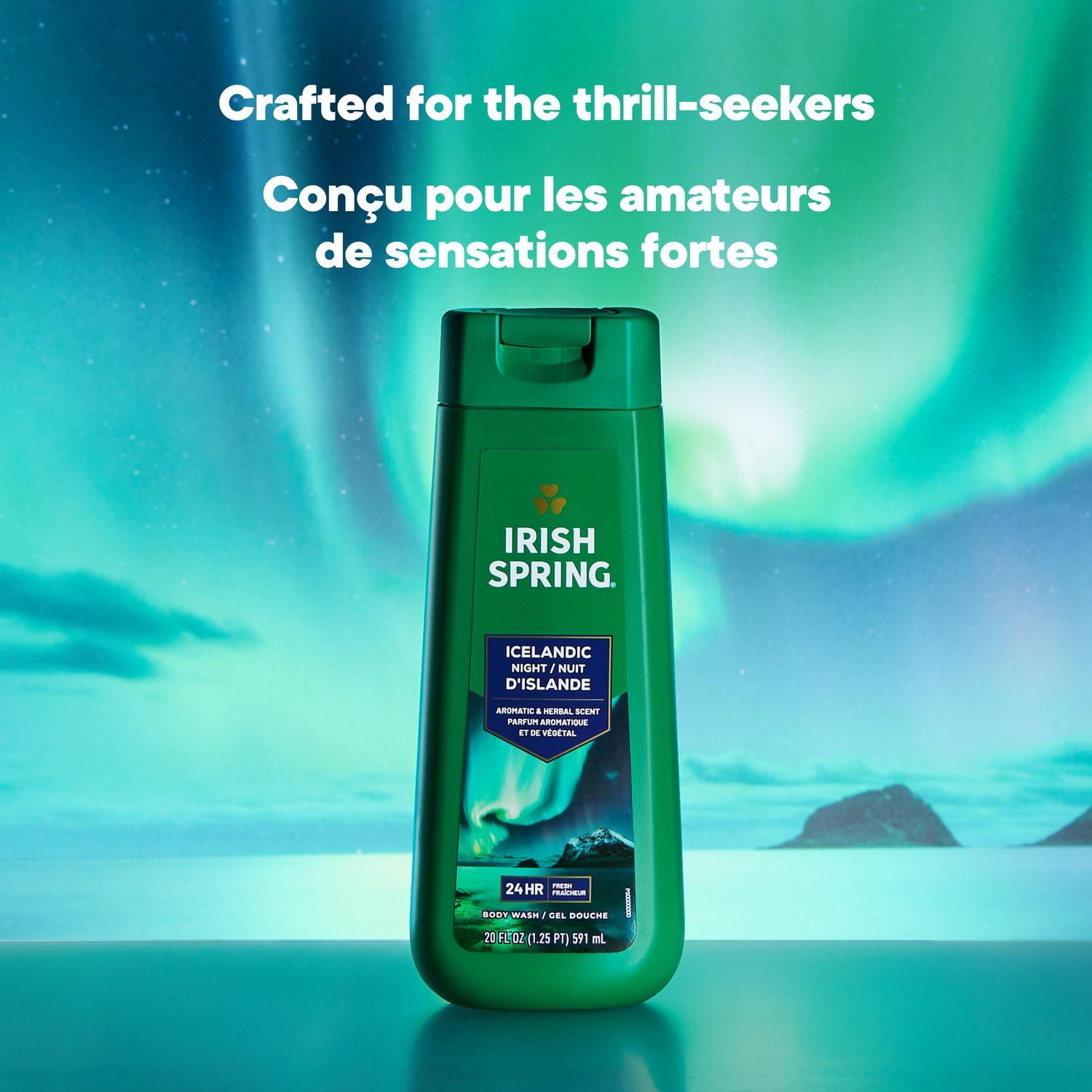 Irish Spring Icelandic Night Moisturizing Body Wash for Men, 24 Hour Fresh, Face and Body Wash, Paraben Free, Aromatic and Herbal Scent, 591 ml, 591 mL