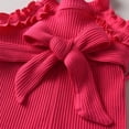 thumbnail image 3 of Infant Baby Girl Clothes Solid Jumpsuit Sleeveless Ruffle Halter Bodysuit Bell-Bottoms Pants Outfits Set Rose Red 6-9 Months, 3 of 6