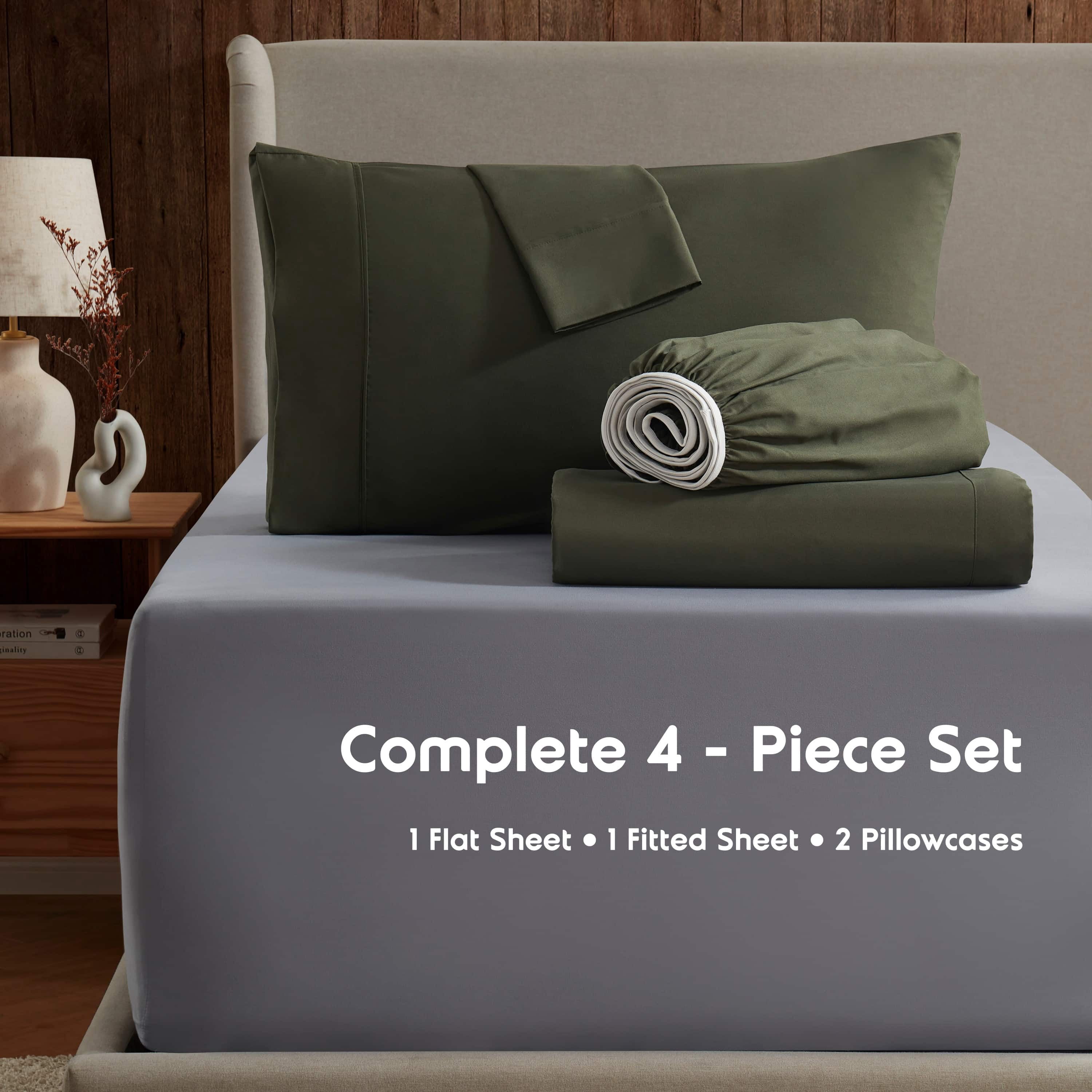 LammaLoe Extra Deep Pocket Twin XL Sheets set, Fits 18"-24" Mattress, 4 Piece Soft Microfiber Bed Sheet Sets, Olive Green