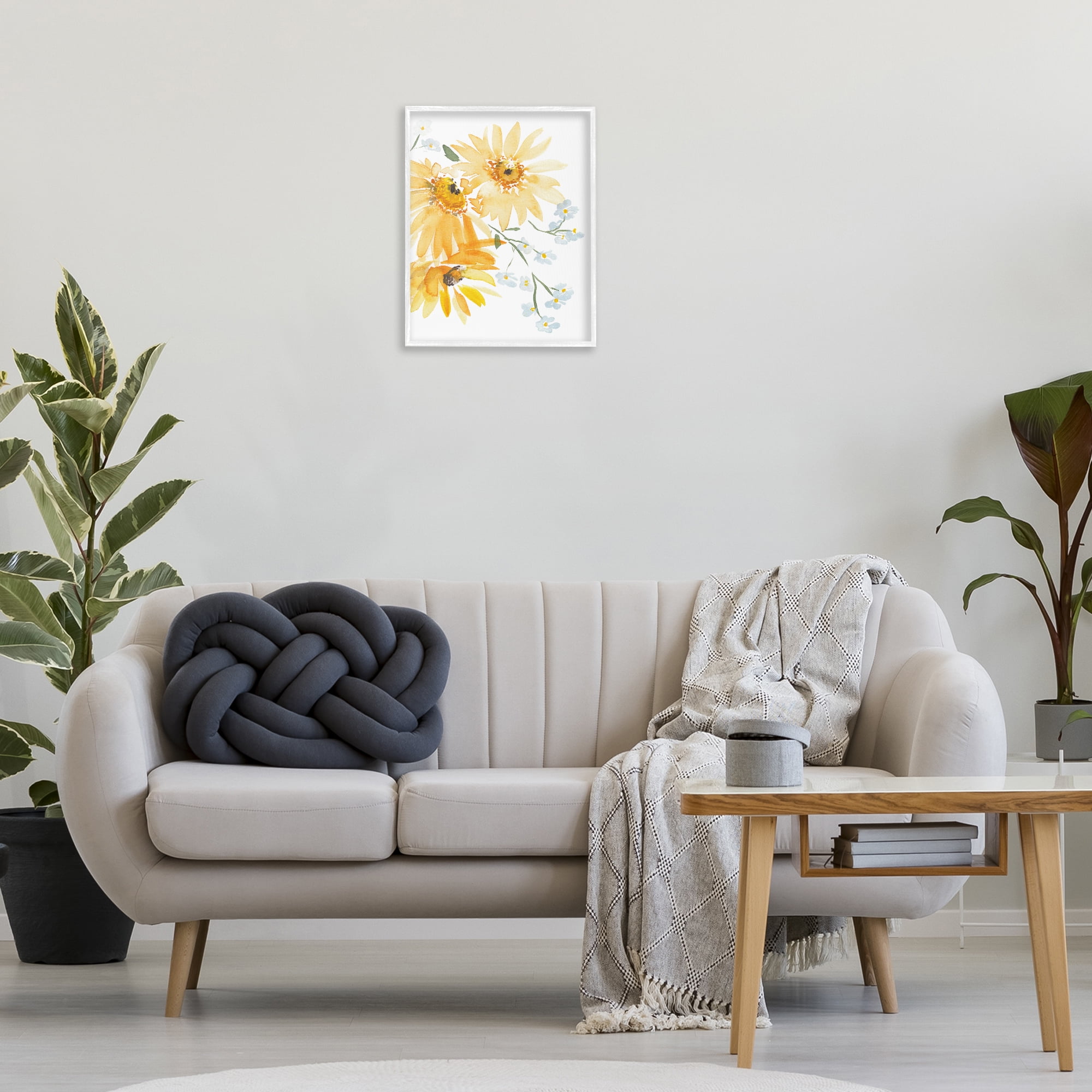 Stupell Industries Modern Yellow Daisies Botanical & Floral Painting White Framed Art Print Wall Art, 16 x 20