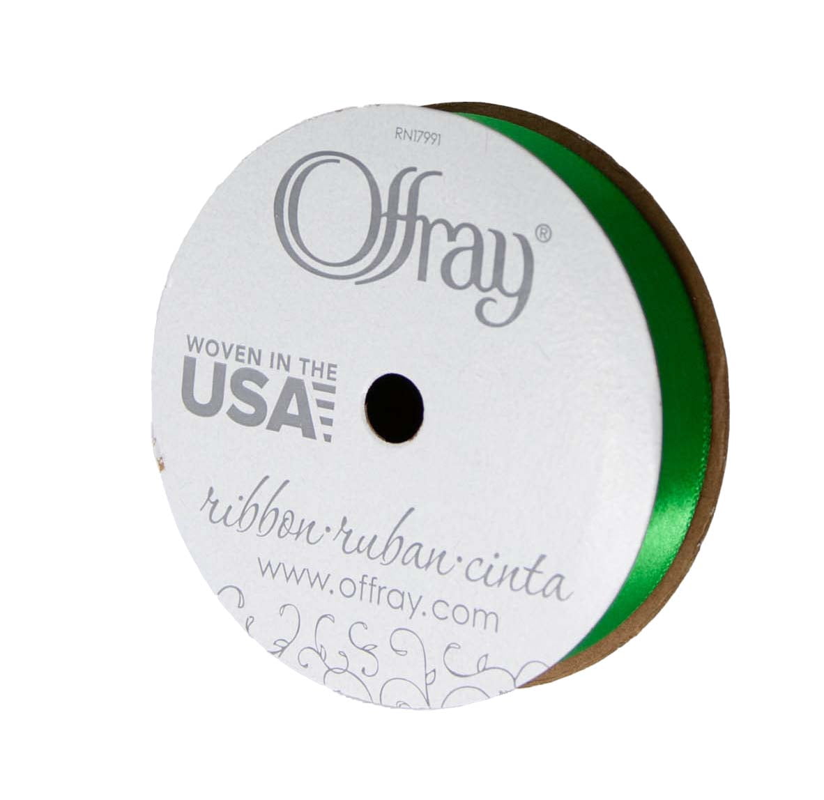 Offray Ribbon, Emerald Green 5/8 inch Single Face Satin Polyester Ribbon, 18 feet