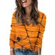 thumbnail image 2 of Blusa holgada informal de manga larga con cuello en V y estampado de calabaza de Halloween para mujer, camisa festiva para las fiestas, 2 of 5