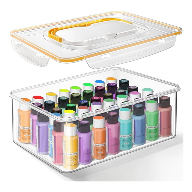2X Acrylic Paint Storage Box for 2 Fl. Oz Acrylic Paints, 48 Bottles Capacity, Brushes Craft Organizer with Handle
