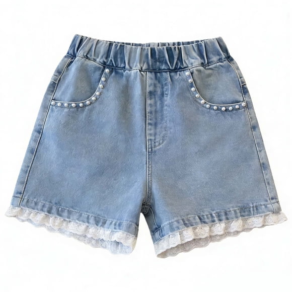 Pantalones Cortos de Vaquero para Niñas con Cintura Elástica Pantalones Cortos Delgados de Verano para Niños