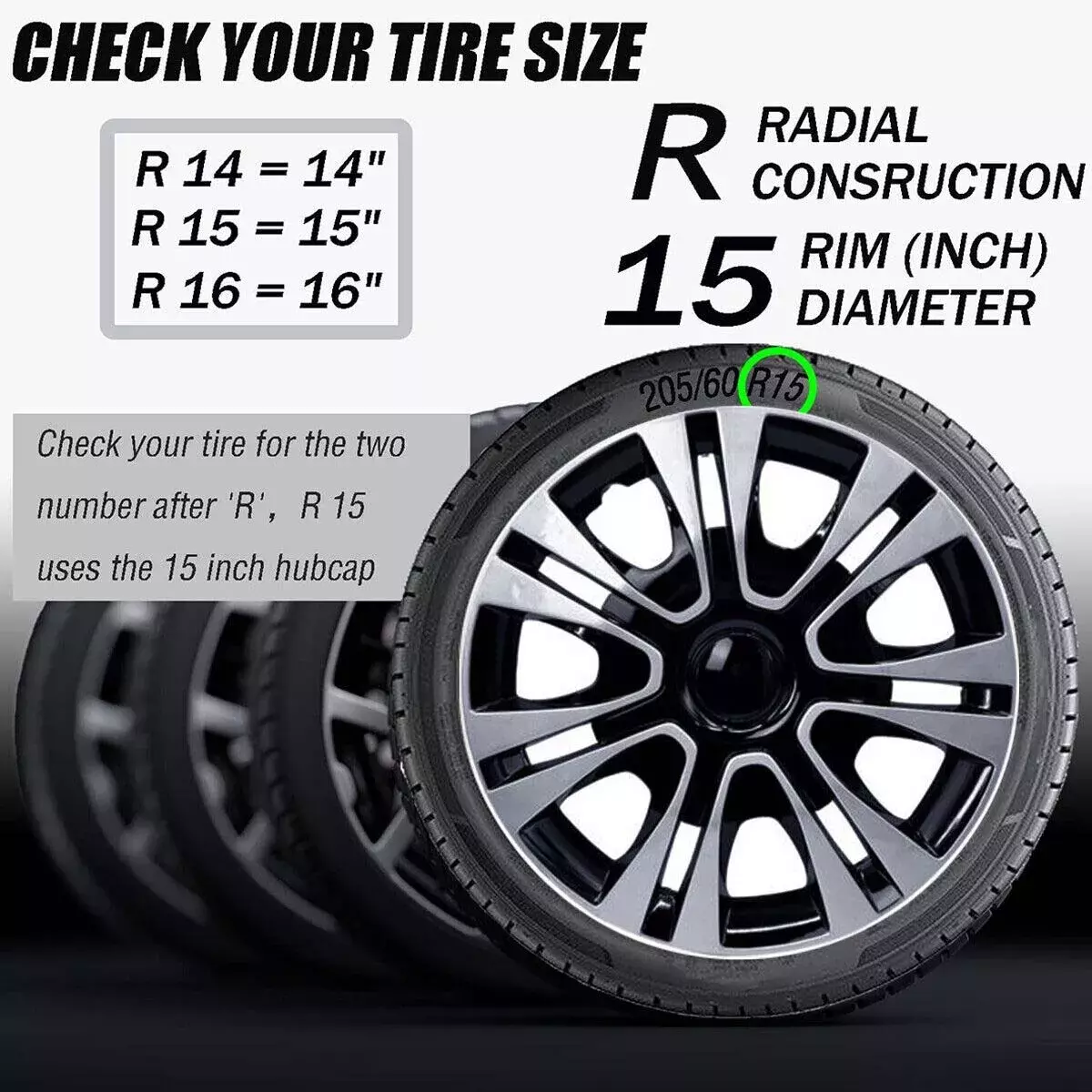 15" Set of 4 Wheel Covers Snap On Hubcaps Full Hub Caps fit R15 Tire & Steel Rim