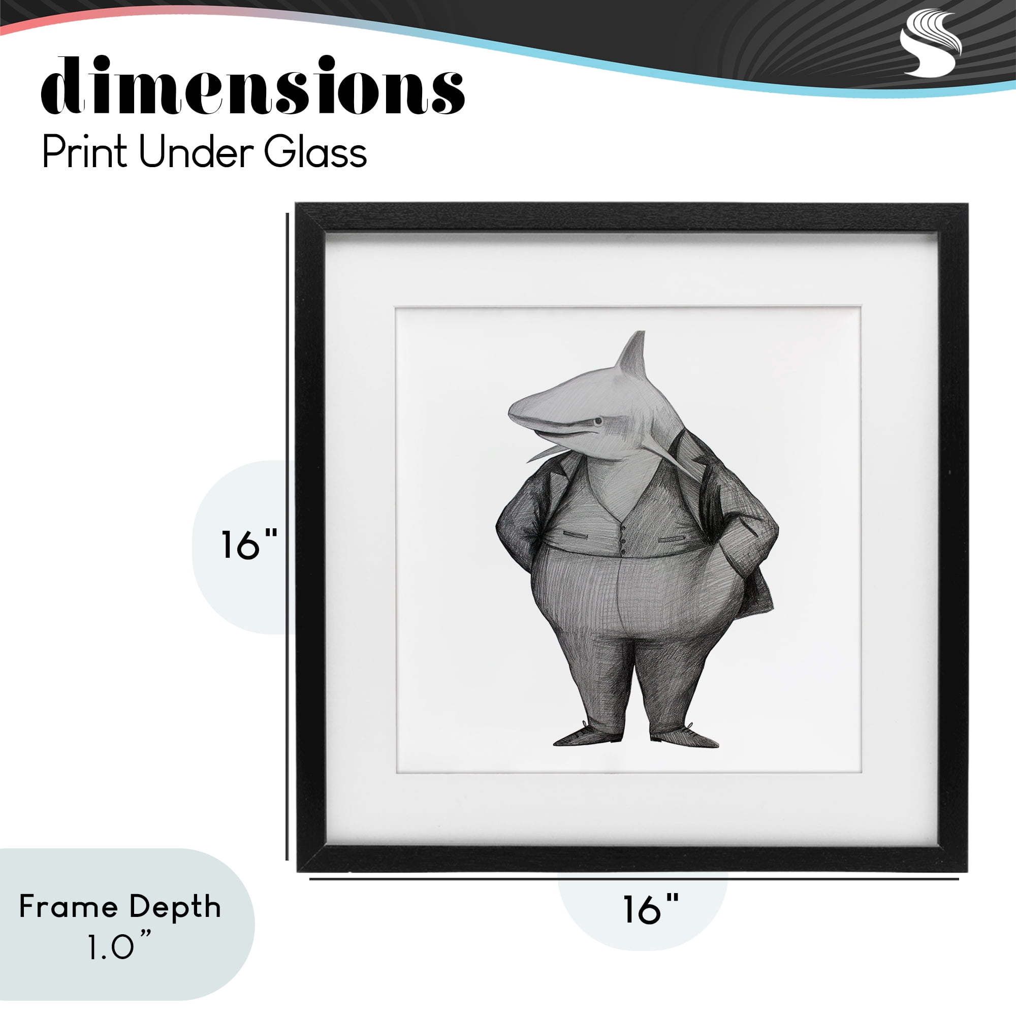 Stupell Industries Shark In Suit Drawing Black Framed Print Under Glass, design by Violeta Vollmer