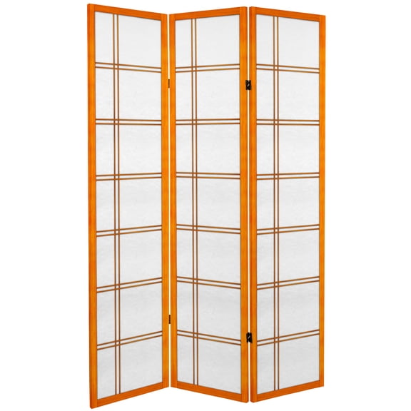 Oriental Furniture 6 Ft Tall Canvas Double Cross Room Divider, honey color, 3 panel