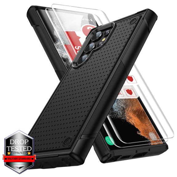 K-Lion for Samsung Galaxy S24 Case with Screen Protector [2 Pack] ,Shockproof Military Grade Dual-Layer Heavy Duty Case Hard PC Back & Soft Bumper Cover for Galaxy S24,Black