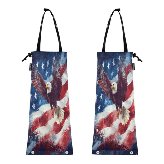 Qxltty American Flag with Eagle 2 Pack Washable Eco-Friendly Seat Back Hanging Car Trash Bag for Travelling Picnic Outdoor