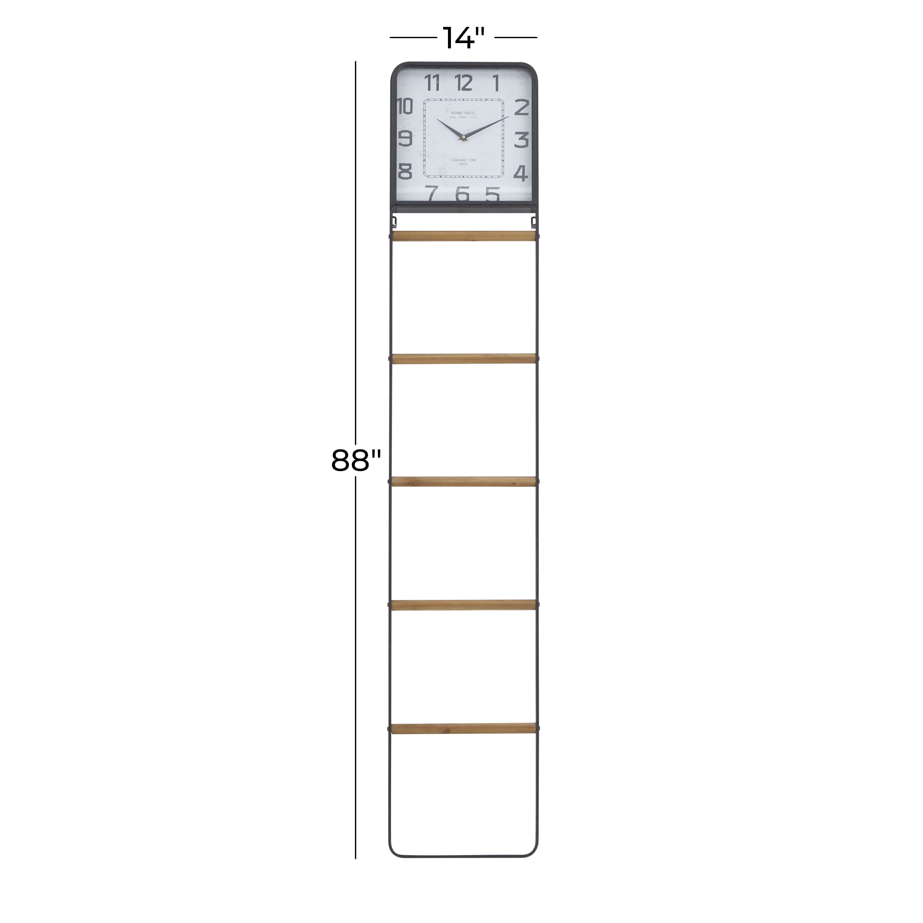 DecMode 14" x 88" Black Metal 5 Rack Ladder with Clock, 1-Piece