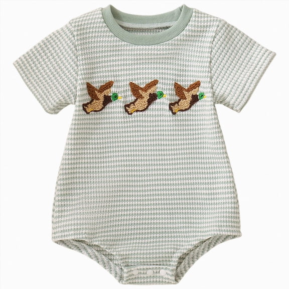 newwalpole Baby Boy Summer Clothes Mallard Duck Embroidery Newborn Bubble Romper Short Sleeve Bodysuit Infant Hunting Clothing (Green, 0-3 Months)