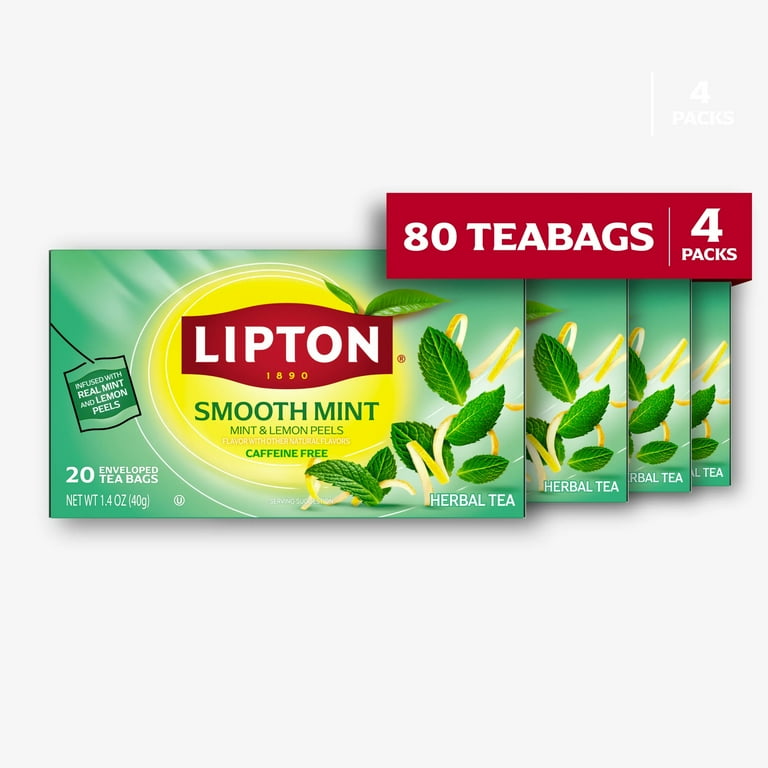 Lipton Smooth Mint Tea Bags, Fruit & Herbal Tea, Caffeine Free, 20