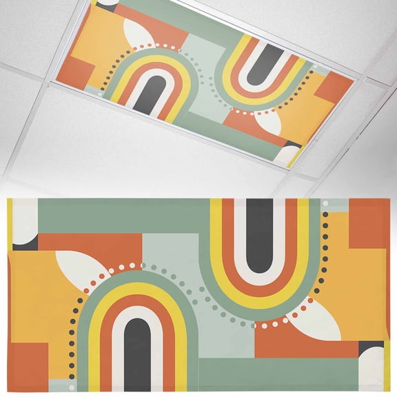 1 Pack Mid-Century Modern Fluorescent Light Covers for Ceiling Lights Art Geometric Abstract Yellow Orange Magnetic Ceiling Light Covers Overhead Light Filters for Office Classroom Home