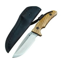 Full Tang Outdoor Knife 3.7" D2 Steel - Wood Handle & Leather Sheath for Outdoor/Camping/Hiking