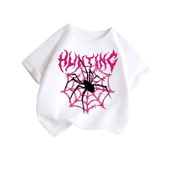 SGFCWSX Girls Short Sleeve T-Shirt, Kids Breathable Lightweight Cotton Graphic Print Top, Casual Everyday Wear White Size 4-6 Years