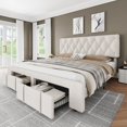 thumbnail image 1 of BeesClover Full Size Upholstered Platform Bed Frame with Storage Drawers, Solid Wood Slats, No Box Spring Needed, Suitable for Bedroom, 1 of 7