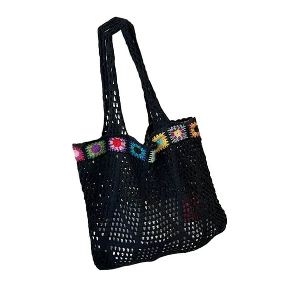 RUISINERY Women's Embroidery Beach Bag Hollow Out Crochet Knit Shoulder Bag Large Capacity Travel Handbag for Holiday Vacation