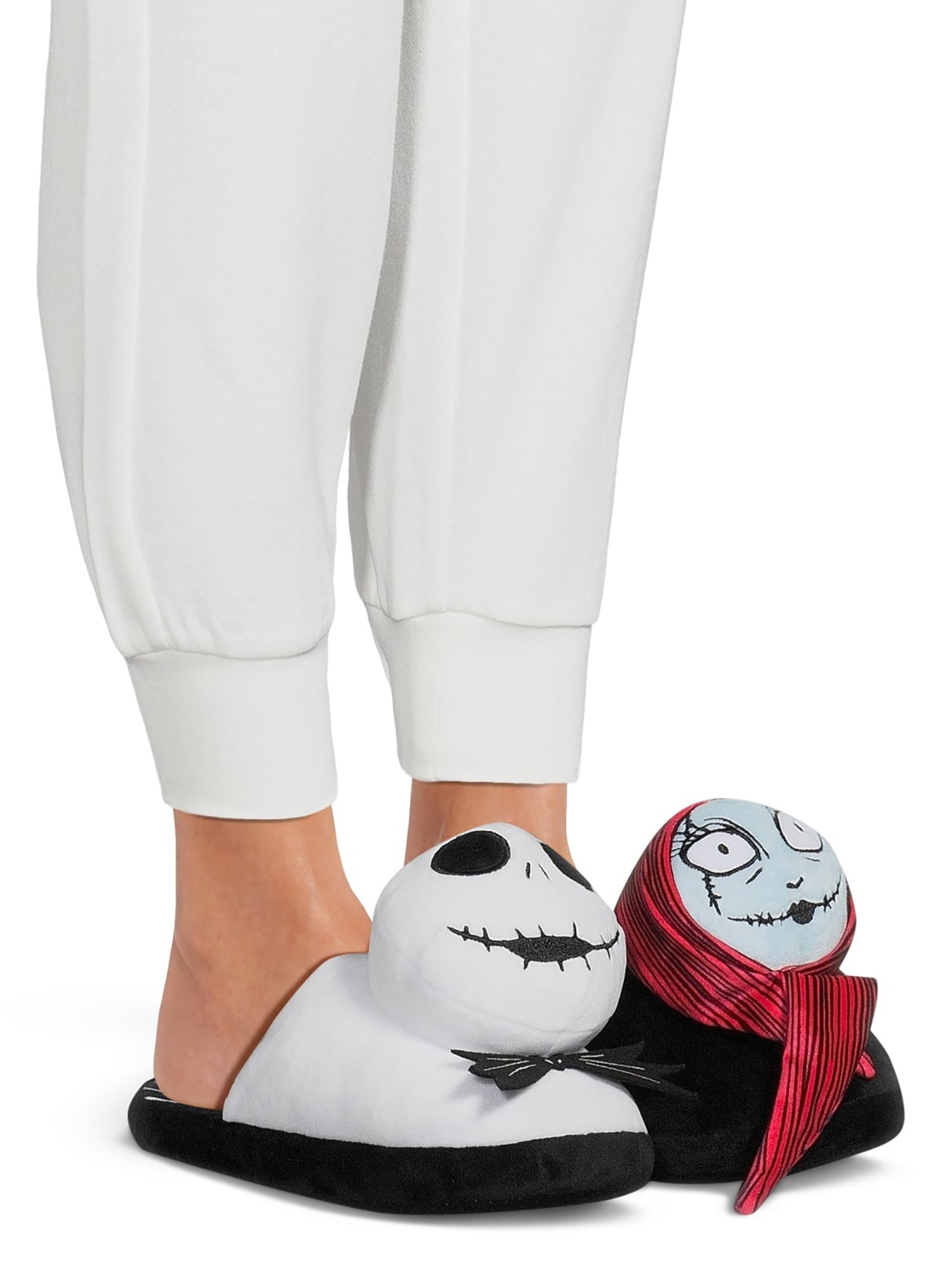 Disney Adult Ladies 3D Jack and Sally Slipper, Sizes 6-11