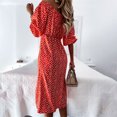 thumbnail image 4 of Women's Half Sleeve One Shoulder Slit Midi Dress Lace Up Dots Printed Dresses Casual Loose Beach Dress, 4 of 6