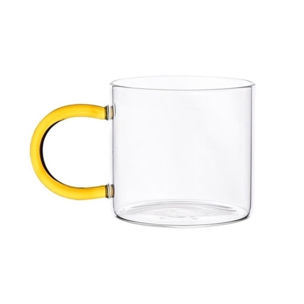 Taza de café de vidrio transparente con asa de color, taza de vidrio borosilicato de 11.3 oz for café, té, leche y bebidas.