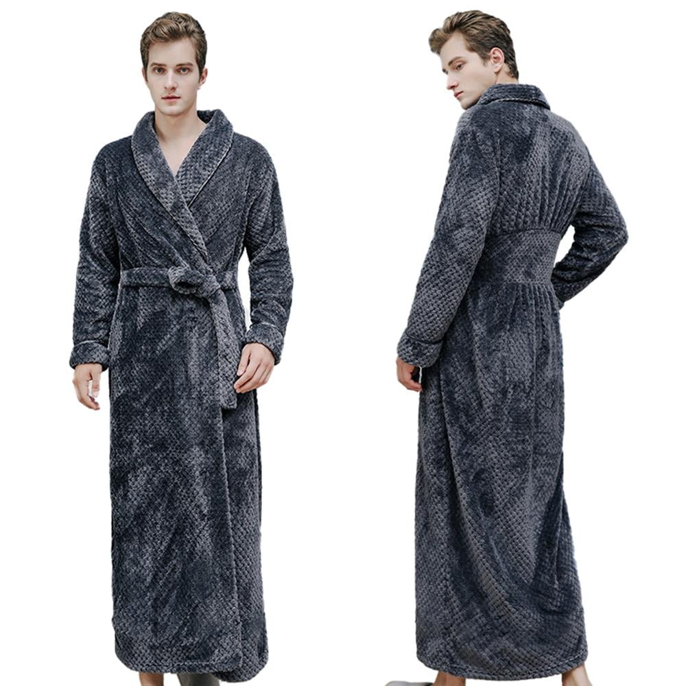 Mens Fleece Shawl Collar Bathrobe Robe Gown M-XL 