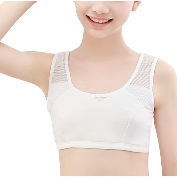 Babcutegg Kid Girls Bra Wireless Juniors Training Bra Lightweight Seamless Soft Cup Underwear for Girls White Size L