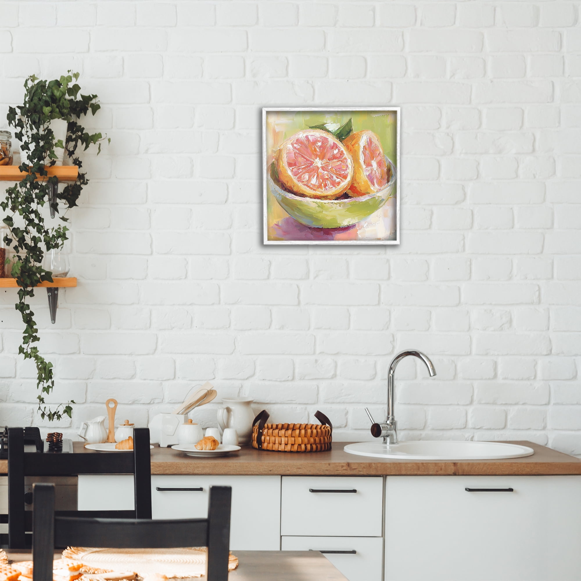 Stupell Industries Sliced Grapefruit in Bowl White Framed Giclee Art, design by Riley B