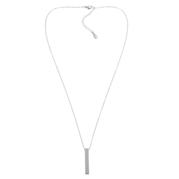 Collar con colgante de barra larga para hombre y mujer, de acero inoxidable, con circonitas, a la moda