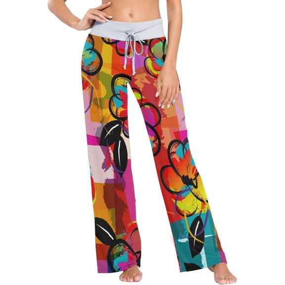 GZHJMY Women's Pajama Pants Splashes and Flowers Comfy Stretch Sleepwear Womens Wide Leg Pants Casual Loose Yoga Sweatpants Comfy Lounge Pajama, Large