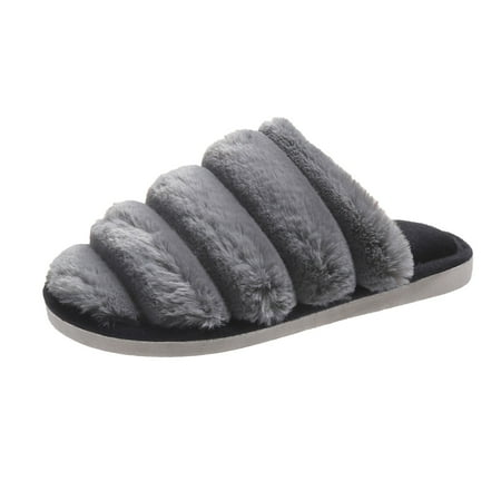 

Dyfzdhu Ladies Fashion Solid Color Closed Toe Warm Plush Flat Casual Cotton Slippers