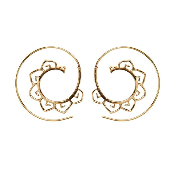 81stgeneration Women's Gold Tone Brass 35 mm Tribal Round Lotus Flower Spiral Threader Earrings