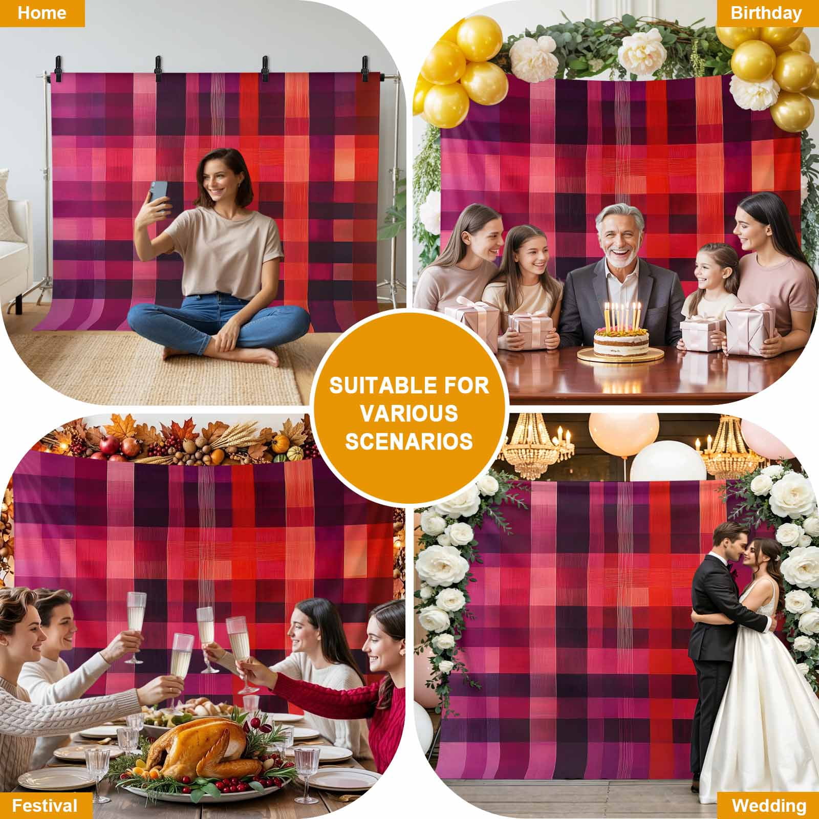 Red Purple Backdrop for Photography,Fabric Photo Background Backdrop,Modern Striped Plaid Abstract Oil Painted Photo Booth Background for Portrait Photoshoot Video Wedding Decoration Banner 7x5ft