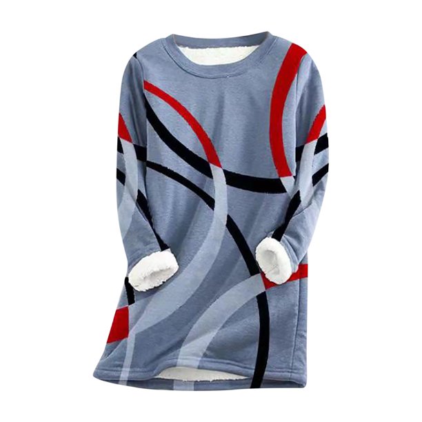 Sudadera de lana gruesa de manga larga para mujer, ropa interior cálida de terciopelo con cuello redondo para invierno Pompotops gfhjh15333