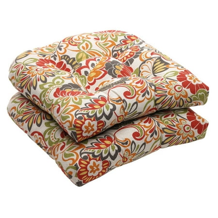 Pillow Perfect Outdoor Floral Wicker Seat Cushions - 19 x 19 x 5 in. - Set of 2