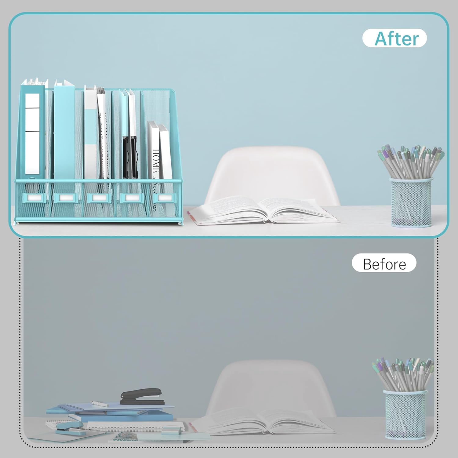 INTIGE Desk Organizer with 5 Vertical Compartments, Metal Desk File Organizer, Desk File Organizer, Increase Storage Space, Plus