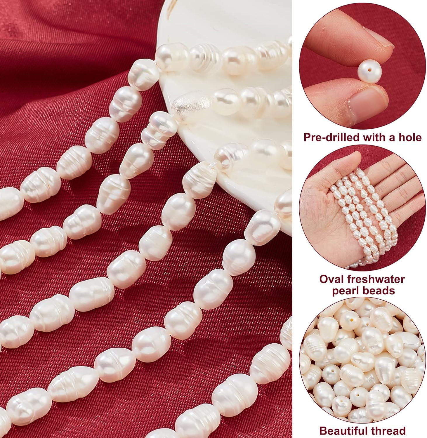 110 Pcs Freshwater Pearl Beads 6~7 mm Creamy White Rice Shape Freshwater Pearl Loose Natural Cultured Freshwater Pearl Charms Beads for Craft Jewelry Making Seashell Color 5 Strands Colorful