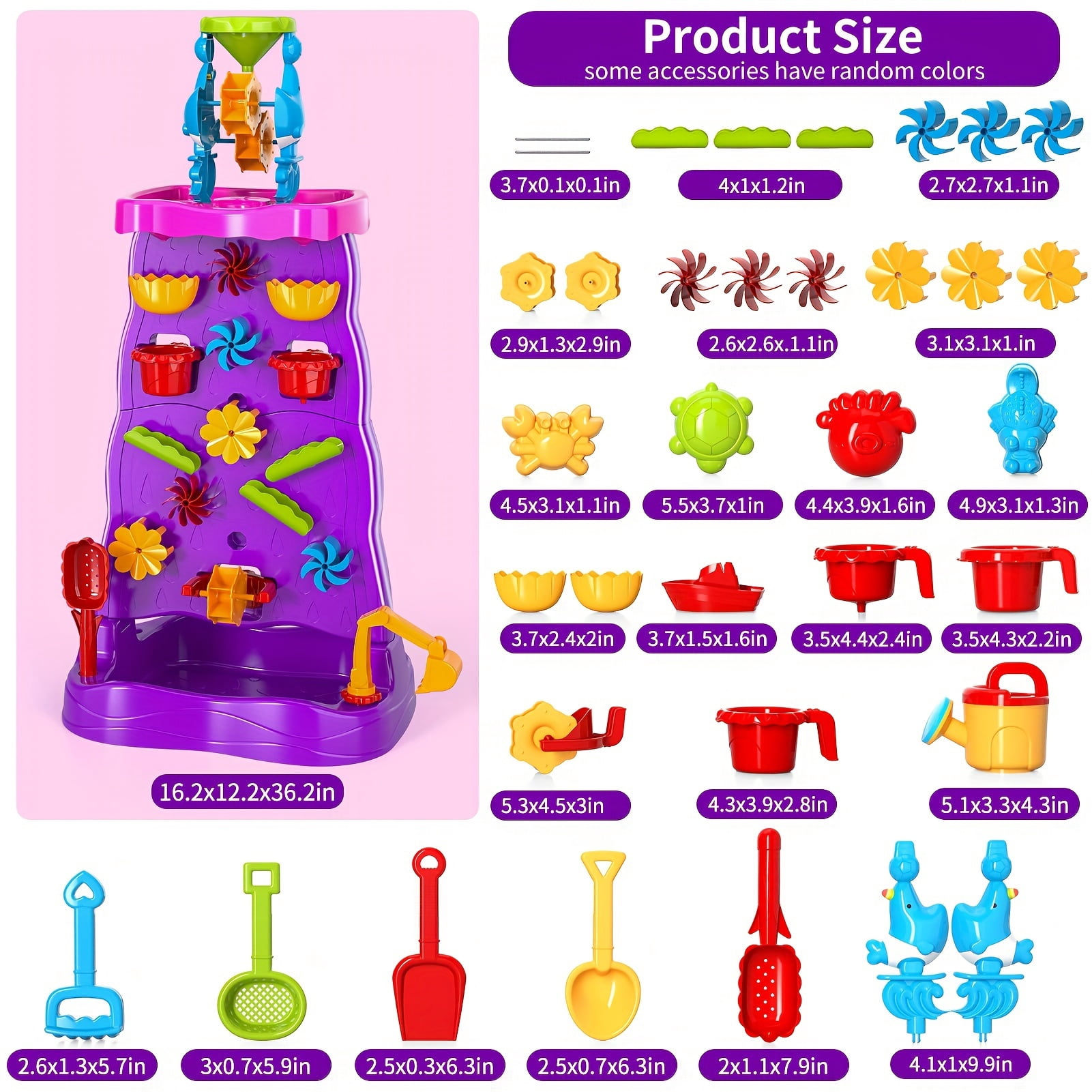 Kids Waterfall Water Table Play Set -Purple- Double-Sided Waterfall Discovery Wall, With Shovels, Buckets, Sea Creatures for Outdoor Backyard Beach Sensory Play, Gift for Boys Girls Age 3+