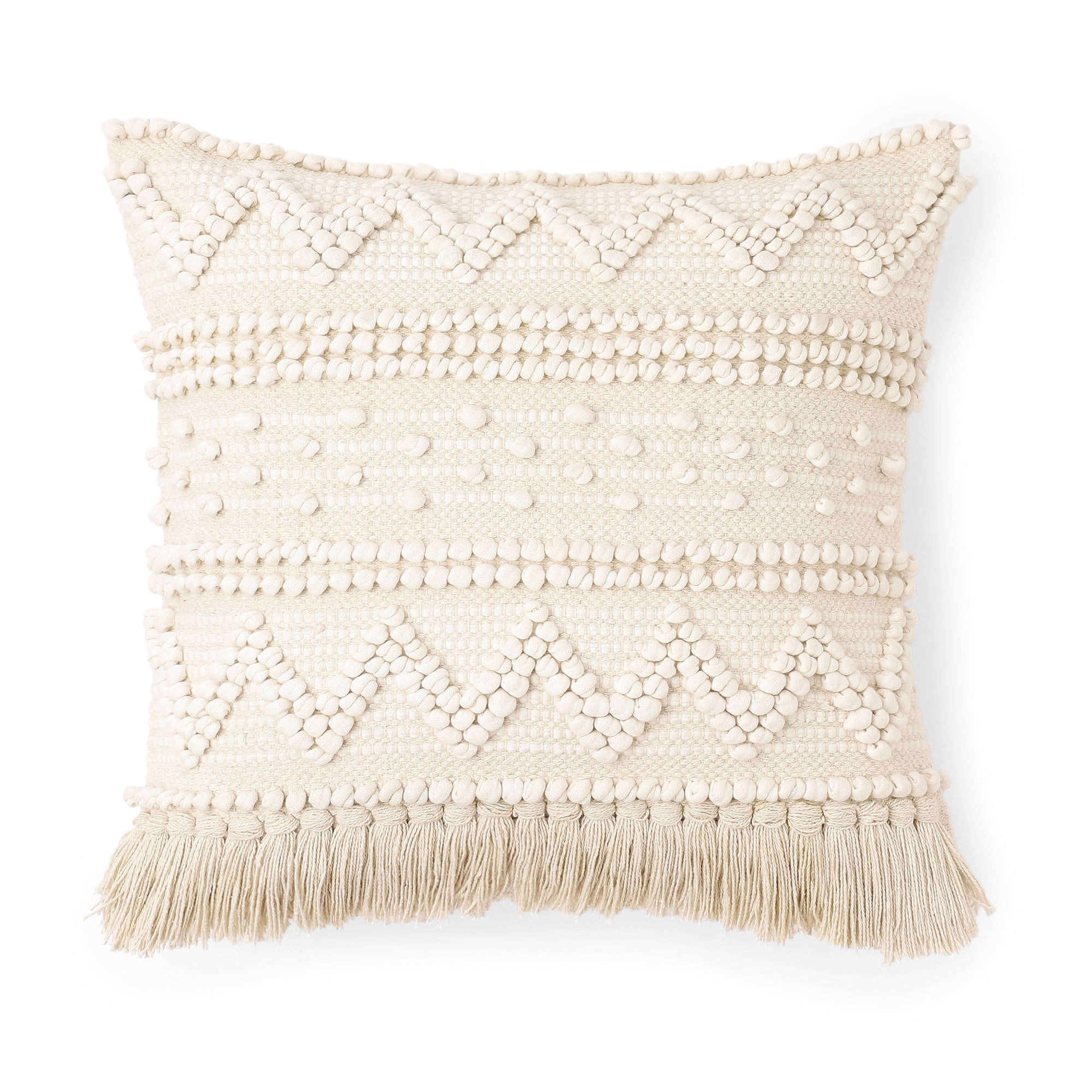 · REDEARTH · Boho Textured Throw Pillow Cushion Covers - Woven Tufted Decorative Farmhouse Cases Set for Couch - Bed - Chair - Dining - Patio - Outdoor - 100% Cotton (18"x18" - Natural) Pack of 2