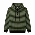 thumbnail image 5 of Men's Striped Henley Hoodie, Long Sleeve Button Placket Drawstring Pullover Hooded Sweatshirt, 5 of 7