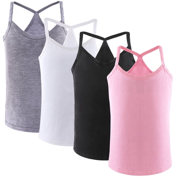 Yintry Kids Soft Undershirt Girls'Stretch Y-strap camisole, 4 Pack, Size 2-10