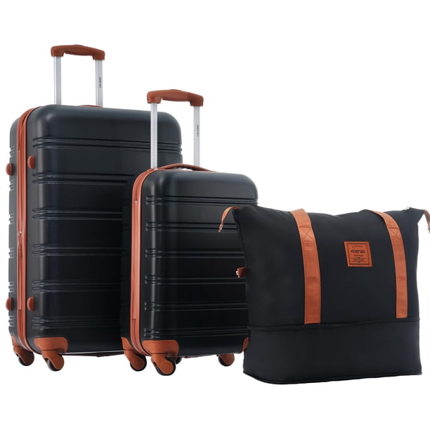 Merax Luggage sets of 3 Piece 20 28 IN Carry on Luggage Hard Case Black and Brown Luggage Expandable Checked Luggage Suitcase Set with Wheels