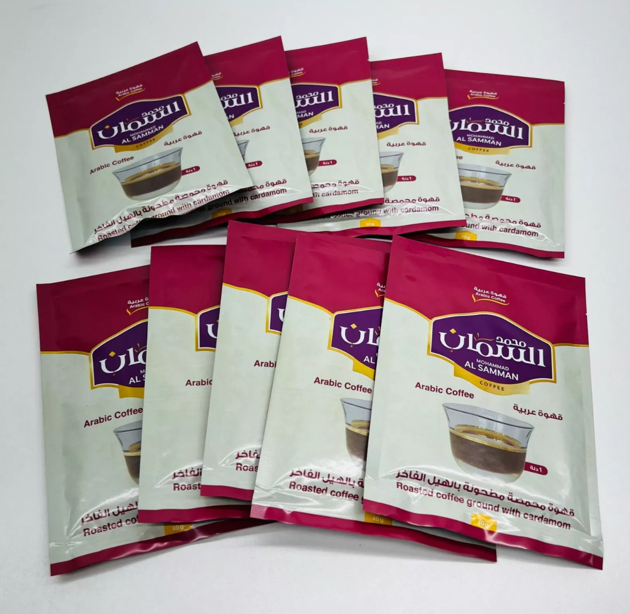 MOHAMMAD AL SAMMAN COFFEE - Arabic Coffee - Roasted Ground Coffee with Cardamom - 10 Sachets (40g each)