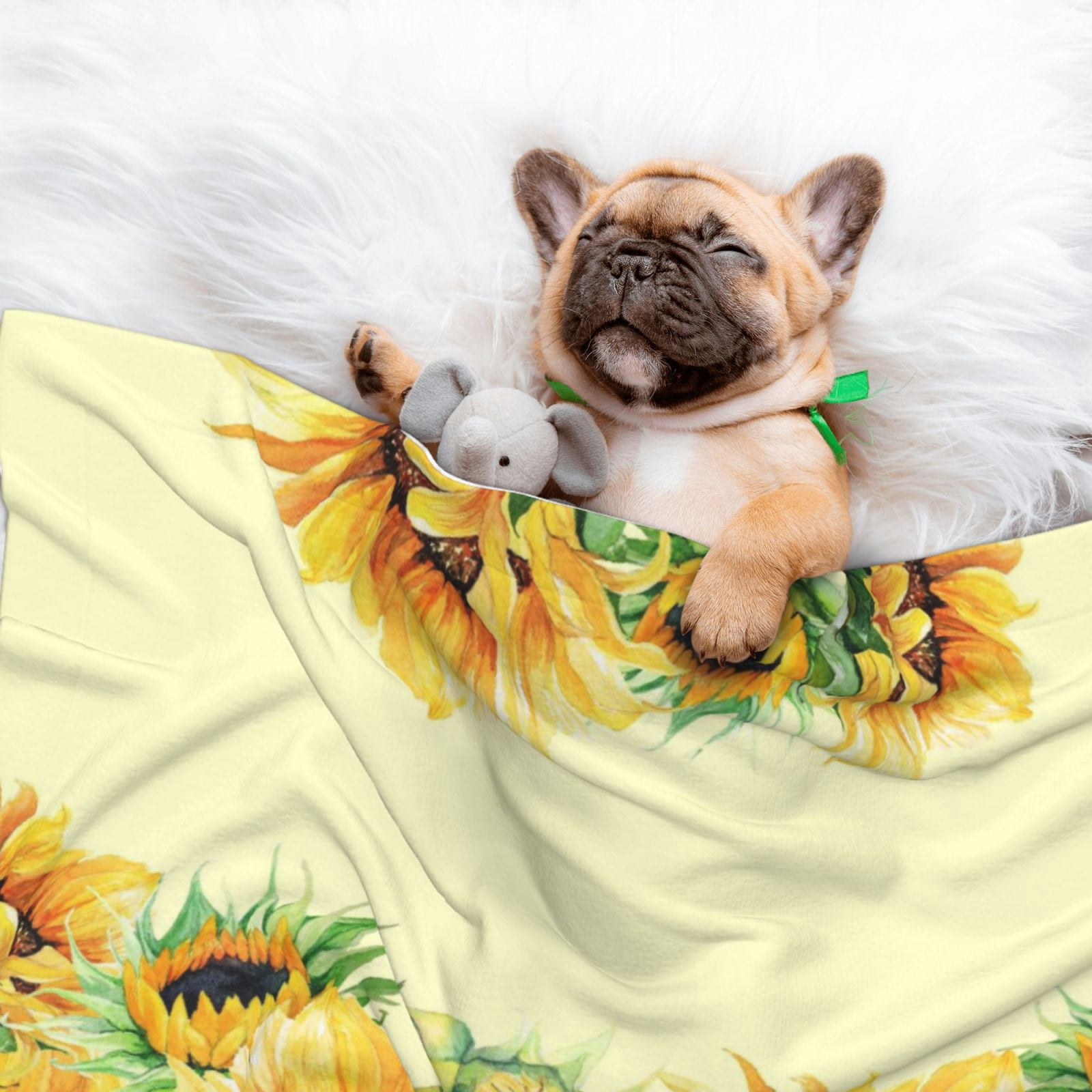Naloa Sunflowers On A Yellow Background Dog Blanket, 3 Sizes Cat Blanket for Indoor Cats Large Medium Small Dog Gifts-Large